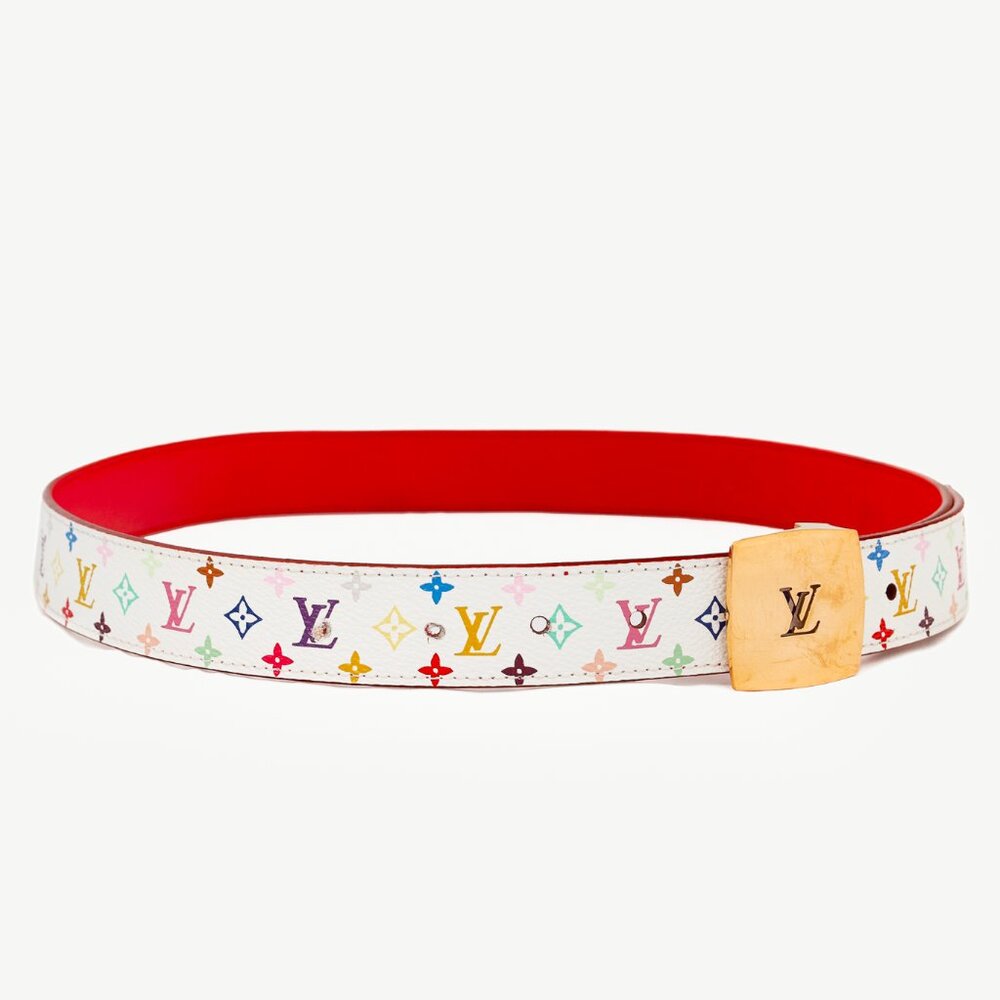 Louis Vuitton Reversible White Monogram Multicolore Canvas Cut Belt
